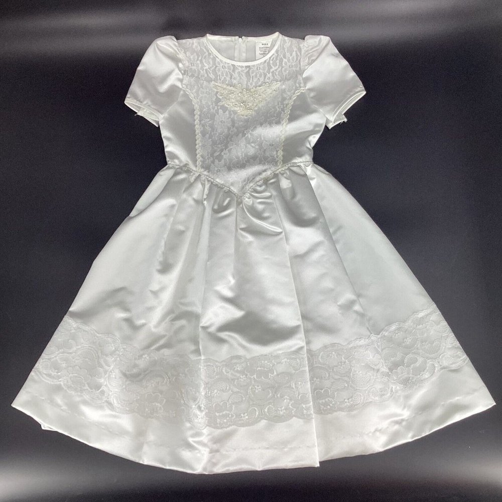 Vintage Girls Size 8 Communion Formal Party Flower Dress White Girls RN21386